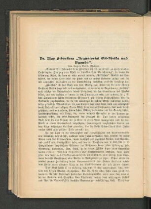 Dr. Max Schoellers "Aequatorial Ost-Afrika und Uganda".