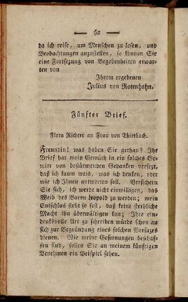 Fünfter Brief. Flora Richter an Frau von Thierbach