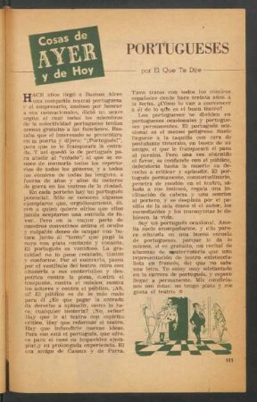 Portugueses : Cosas de ayer y de hoy