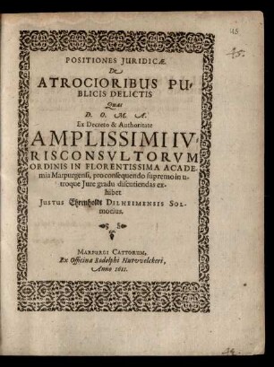 Positiones Iuridicae. De Atrocioribus Publicis Delictis