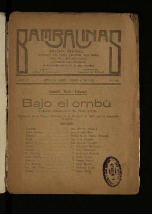 Bajo el ombù : comedia dramática en tres actos