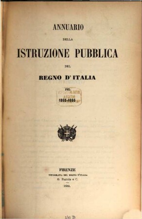 Annuario della istruzione pubblica del Regno d'Italia : per ... 1865/66, 1865/66 (1866)