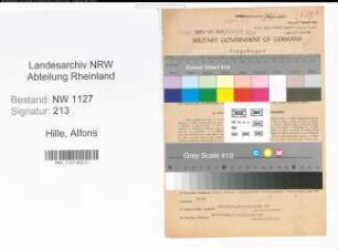 Entnazifizierung Alfons Hille , geb. 17.09.1908 (Amtsobersekretaer)