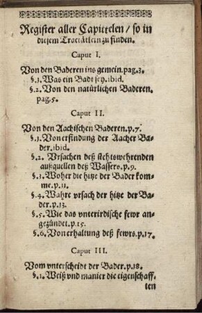 Register aller Capittelen/ so in diesem Tractätlein zu finden