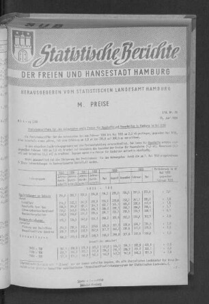 Preisindexziffern für den Wohnungsbau sowie Preise für Baustoffe und Bauarbeiten in Hamburg im Mai 1959 : Lfd. Nr. 20