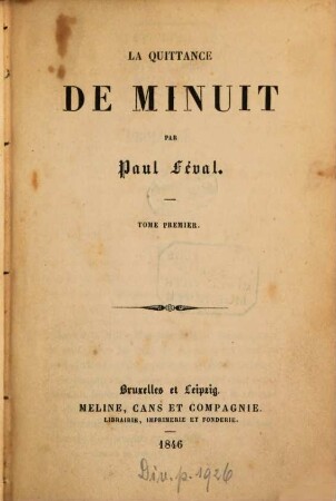 La quittance de minuit : Par Paul Féval. 1