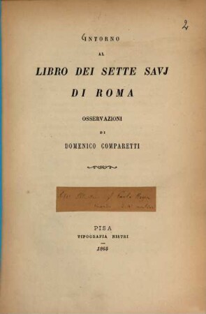 Intorno al Libro dei sette Savj di Roma : Osservazioni