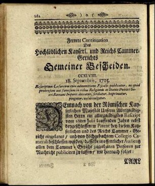 Fernere Continuation Des Hochlöblichen Kayserl. und Reichs Cammer-Gerichts Gemeiner Bescheiden.