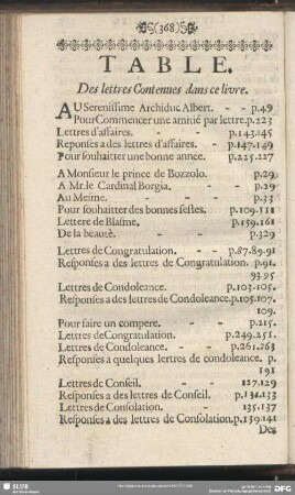 Table. Des lettres Contenues dans ce livre