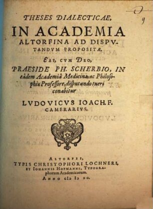 Theses dialecticae : in academia Altorfina ad disputandum propositae