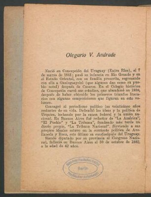 [Biografía] Olegario V. Andrade