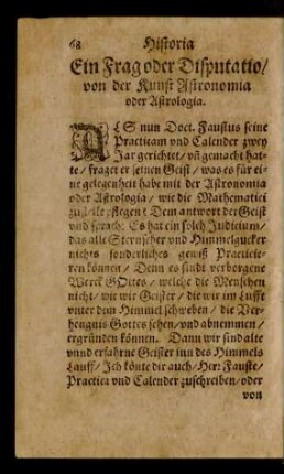 Ein Frag oder Disputatio/ von der Kunst Astronomia oder Astrologia.