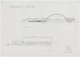 Studienarbeit, Stadthalle Bensheim (nicht realisiert) – Längsschnitt, Querschnitt. Bensheim/Hessen