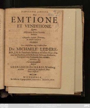 Disputatio Iuridica De Emtione Et Venditione