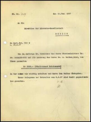 Schreiben (Durchschlag); DAI Athen an Direktion der Disconto-Gesellschaft