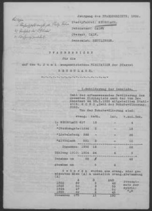 Neubulach mit Altbulach, Liebelsberg und Oberhaugstett: Pfarrbericht 1926