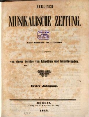 Berliner musikalische Zeitung. 1, 1. 1844