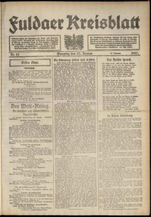 Erste Ausgabe vom Samstag, den 27. Januar 1917.