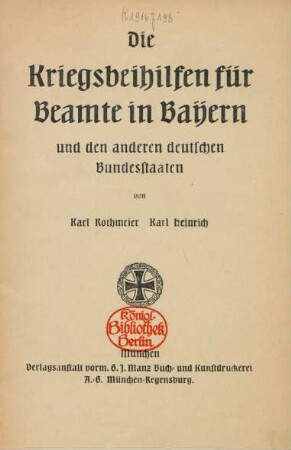Die Kriegsbeihilfen für Beamte in Bayern und die anderen deutschen Bundesstaaten