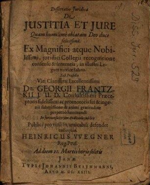 Dissertatio Juridica De Justitia Et Jure