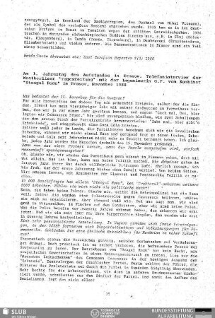 Am 1. Jahrestag des Aufstandes in Brasov : Telefoninterview der Westberliner "Tageszeitung" mit der Ingenieurin G. P. vom Kombinat "Steagul Rosu" in Brasov, November 1988
