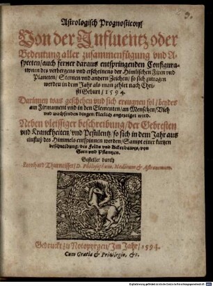 Astrologisch Prognosticon, von der Influentz ...