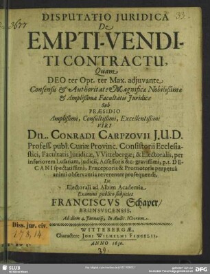 Disputatio iuridica De empti-venditi contractu