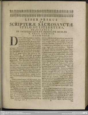 Liber Primus De Scripturae Sacrosanctae Stylo Ac Literatura
