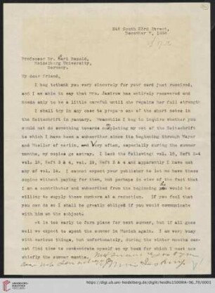 Briefe von Morris Jastrow an Carl Bezold: Brief von Morris Jastrow an Carl Bezold