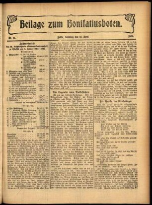 Zweite Ausgabe vom Sonntag, den 12. April 1908.