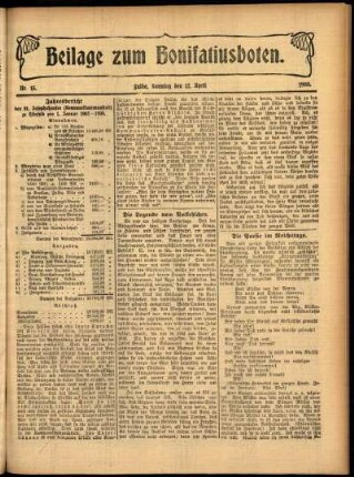 Zweite Ausgabe vom Sonntag, den 12. April 1908.