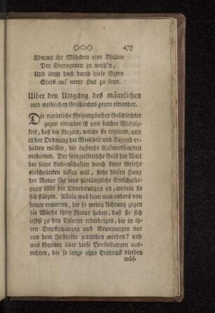 Uiber den Umgang des männlichen und weiblichen Geschlechts gegen einander.