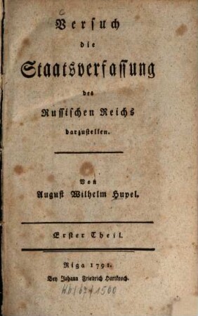 Versuch, die Staatsverfassung des Russischen Reichs darzustellen, 1