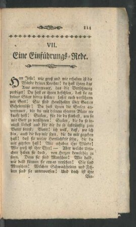 VII. Eine Einführungs-Rede