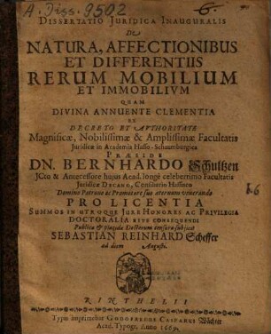 Dissertatio Iuridica Inauguralis De Natura, Affectionibus Et Differentiis Rerum Mobilium Et Immobilium