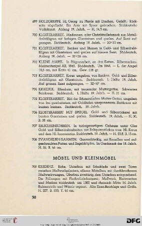 Möbel und Kleinmöbel (Nr. 709-774)