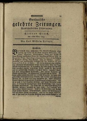 Eilftes Stück, den 16ten Merz 1793.