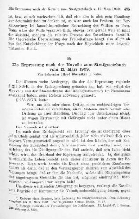 495-499, Die Erpressung nach der Novelle zum Strafgesetzbuch vom 12. März 1909