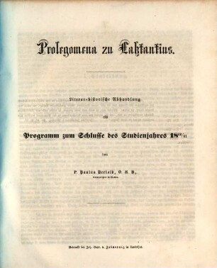 Prolegomena zu Laktantius : literar-historische Abhandlung