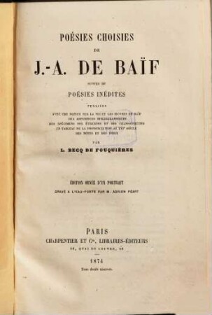 Poésies choisies de J.-A. de Baif : suivies de poésies inédites