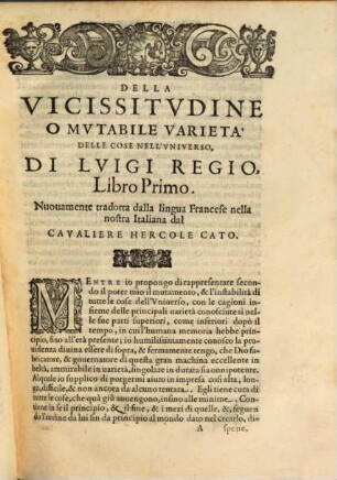 La Vicissitudine : ò mutabile varietà delle cose nell'universo