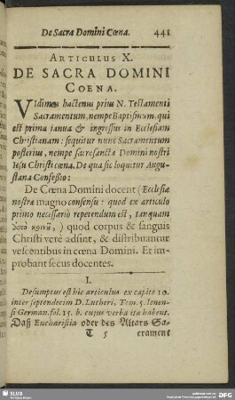 Articulus. X. De Sacra Domini Coena