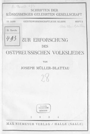 Zur Erforschung des ostpreußischen Volksliedes