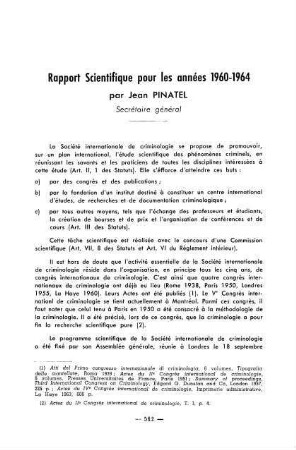 512-533, Rapport scientifique pour les années 1960-1964