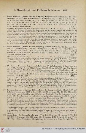 1. Manuskripte und Frühdrucke bis etwa 1520 (Nr. 351 - 386)