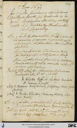 [fol. 124] Rektorat Jakob Christoph Helbling 1697
