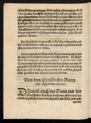 Von dem Christlichen Bann oder Excommunication.