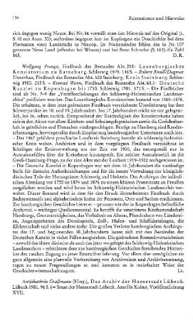 Prange, Wolfgang :: Findbuch des Bestandes Abt. 218, Lauenburgisches Konsistorium zu Ratzeburg, (Veröffentlichungen des Schleswig-Holsteinischen Landesarchivs, 7) : Schleswig, 1979