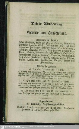 Dritte Abtheilung. Berufsklassen und Gewerbebetriebe : Dritte Abtheilung. Gewerb- und Handelsstand