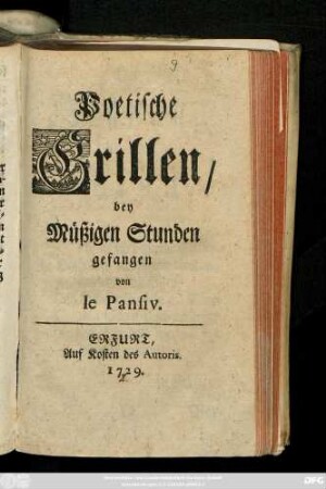 Poetische Grillen, bey Müßigen Stunden gefangen von le Pansiv